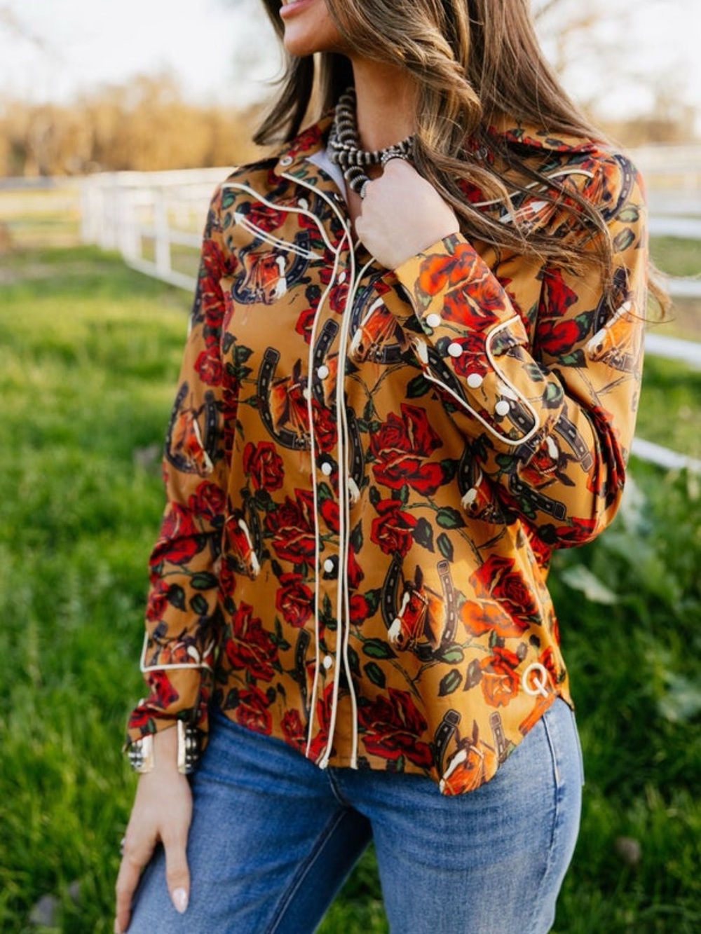 Horses & Horseshoes Button Up Rodeo Quincy Western Shirt